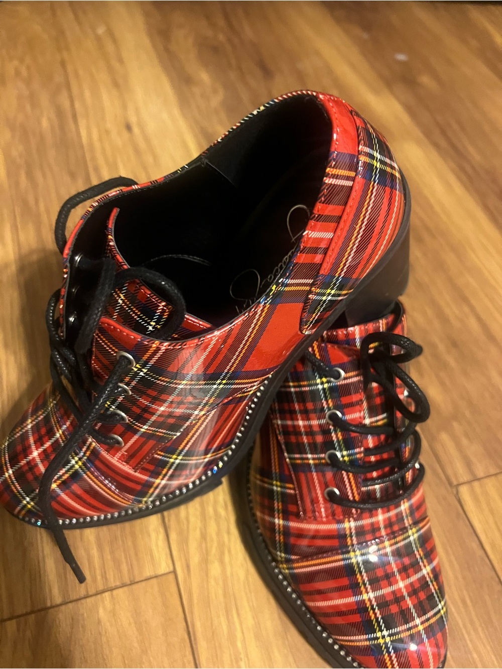 Jessica Simpson Red Plaid Lace-Up Oxfords